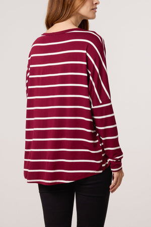 SCOOP NECK LONG SLEEVE STRIPE TOP