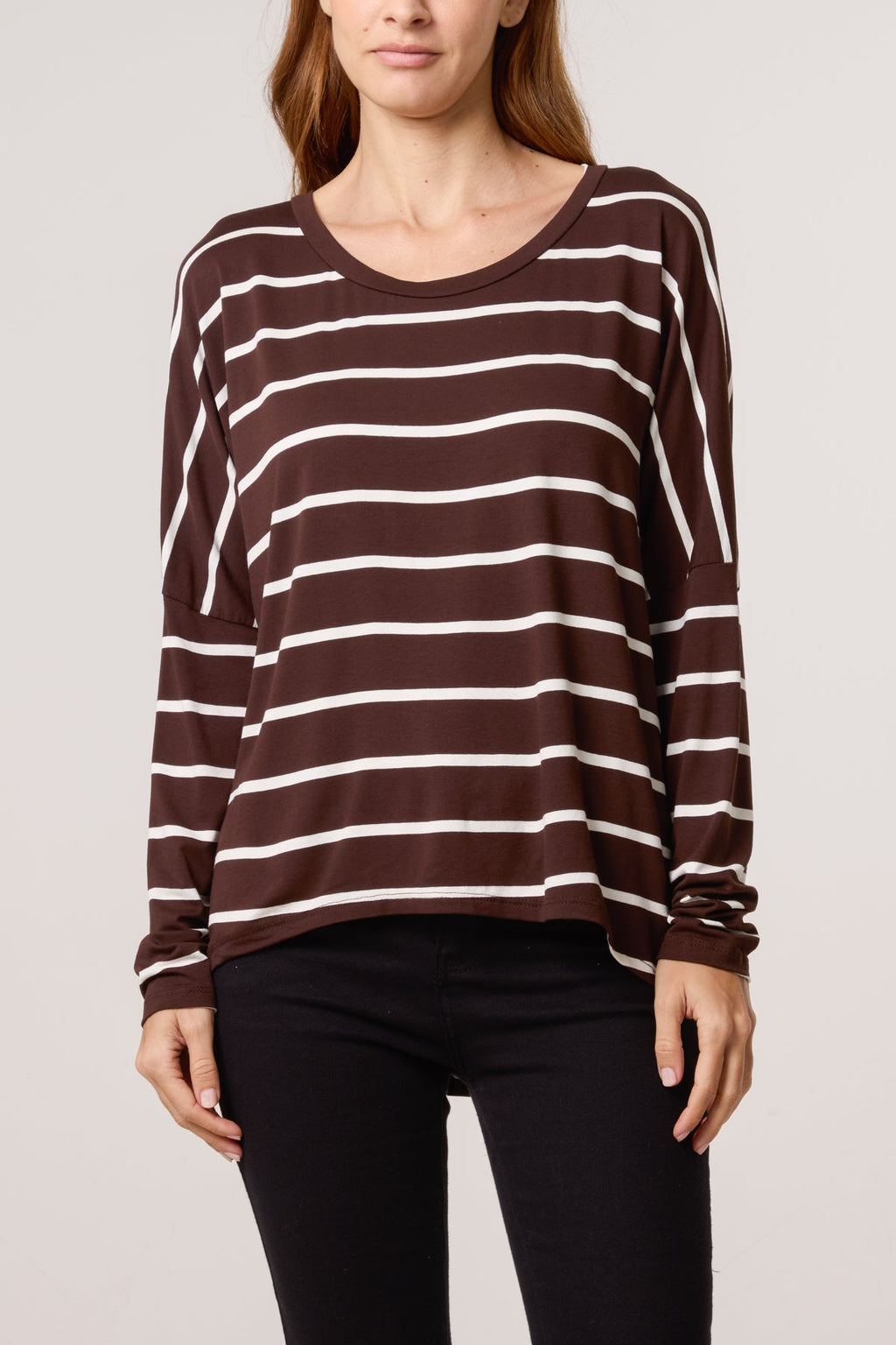 SCOOP NECK LONG SLEEVE STRIPE TOP