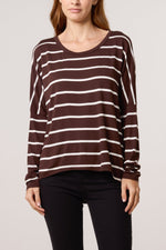 SCOOP NECK LONG SLEEVE STRIPE TOP