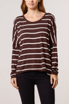 SCOOP NECK LONG SLEEVE STRIPE TOP