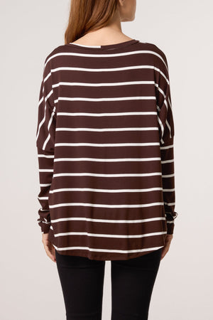 SCOOP NECK LONG SLEEVE STRIPE TOP
