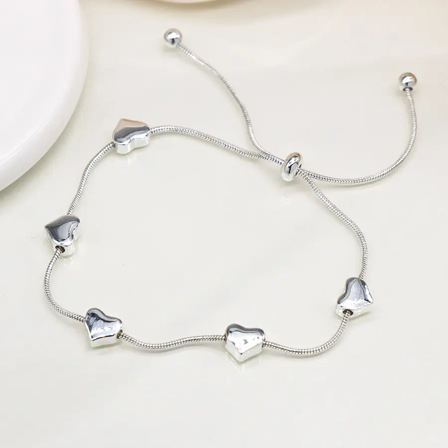 Golden adjustable snake chain hearts bracelet