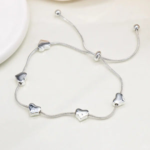 Golden adjustable snake chain hearts bracelet