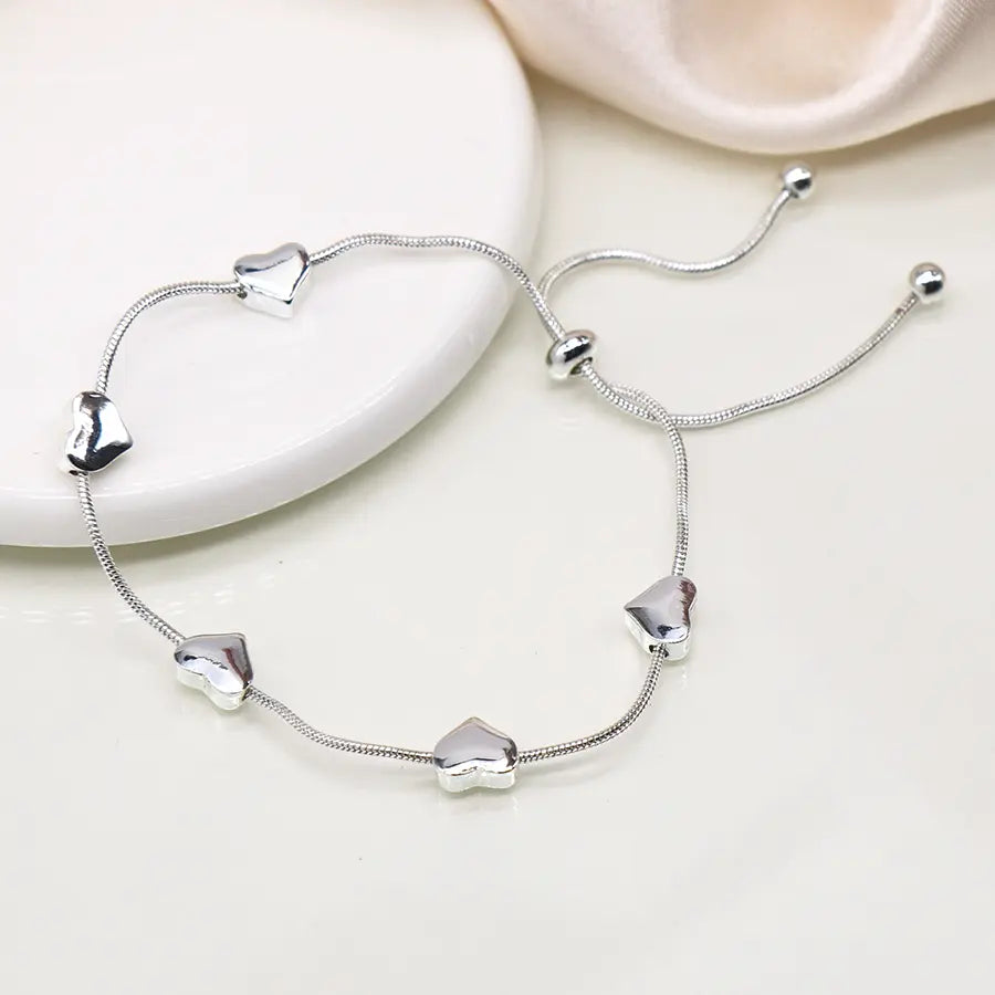 Golden adjustable snake chain hearts bracelet