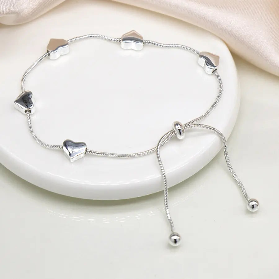 Golden adjustable snake chain hearts bracelet