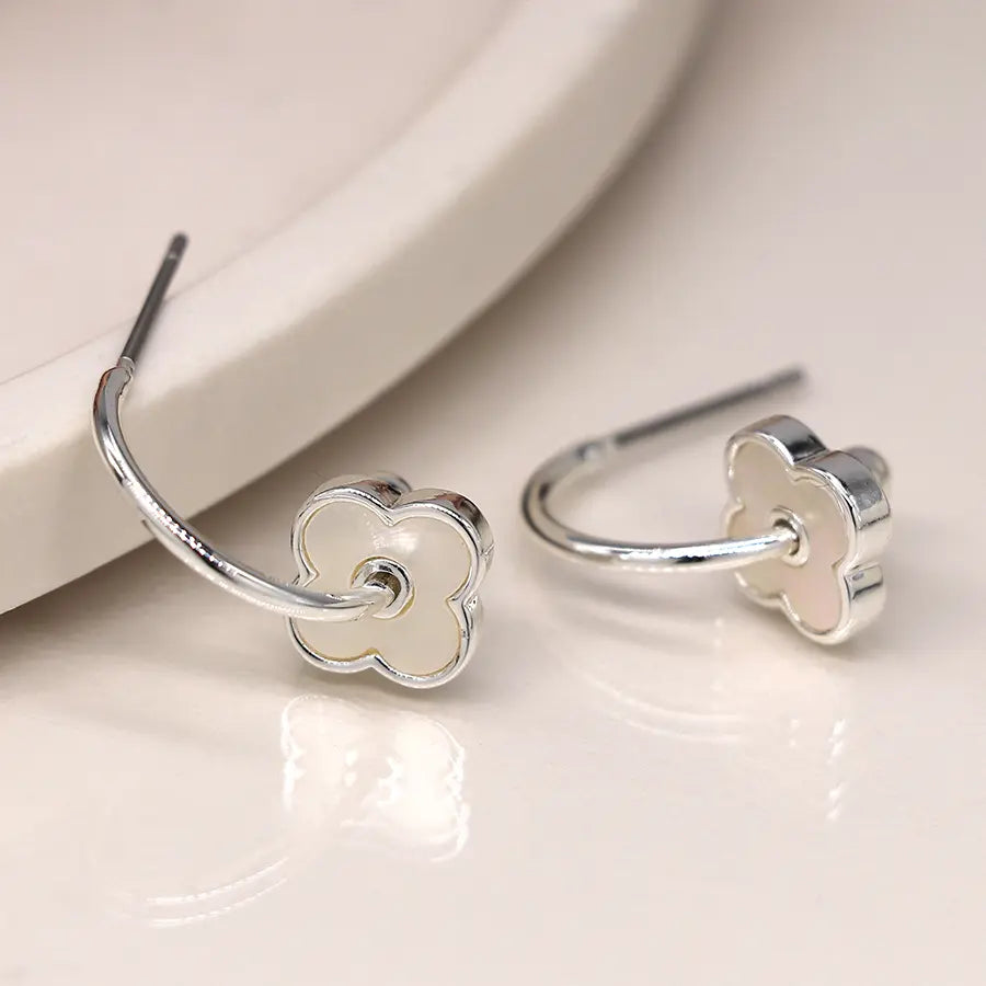 Silver plated c-hoop quatrefoil earrings