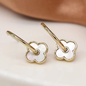 Golden c-hoop quatrefoil earrings