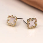 Golden crystal edged quatrefoil earrings