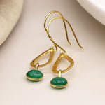 14K gold plated teardrop and emerald oval earrings