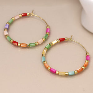 Rainbow shell and golden hoop earrings 3799