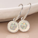 Silver plated white opalite drop disc earrings 3851