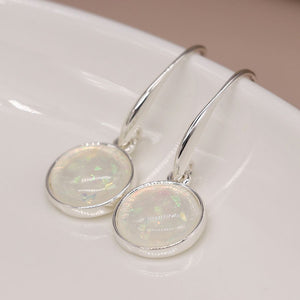 Silver plated white opalite drop disc earrings 3851