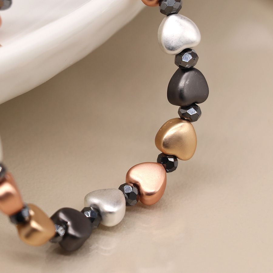 Mixed metallic heart bracelet with black beads 3737