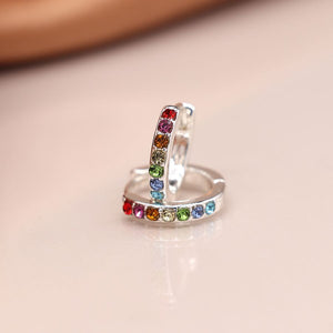 Silver plated rainbow crystal huggie hoop earrings 3750
