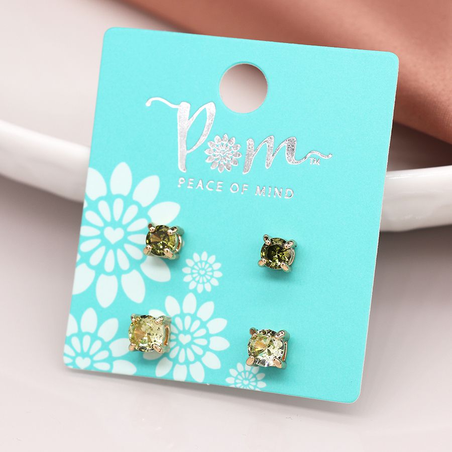 Olive mix golden crystal stud earring duo 3967