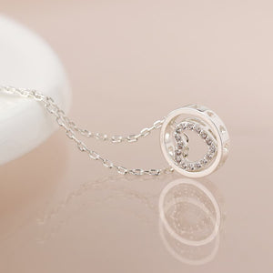 Silver plated crystal heart in circle necklace