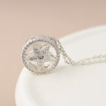 Silver plated star in circle heart in circle necklace
