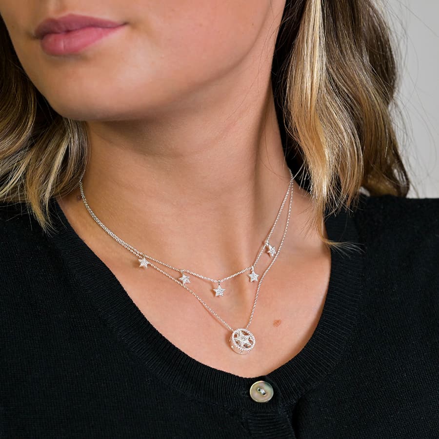 Silver plated star in circle heart in circle necklace