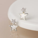Silver plated double crystal and pearl star studs