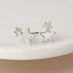 Silver plated double crystal and pearl star studs