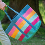 Bright multicolour large stripe jute bag 81420
