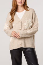 CROCHET EMBELLISHED FLOWER KNIT CARDIGAN