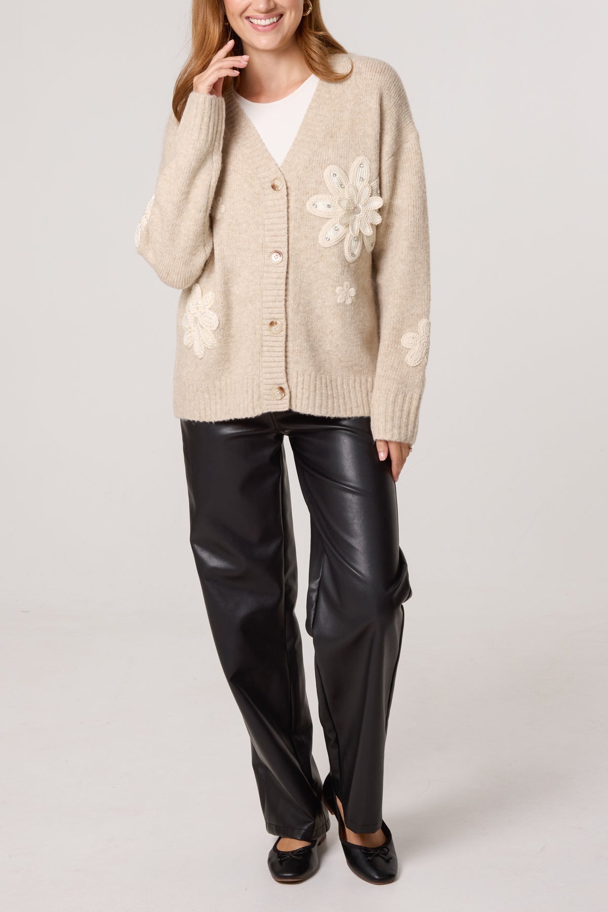 CROCHET EMBELLISHED FLOWER KNIT CARDIGAN