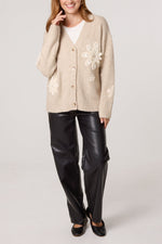 CROCHET EMBELLISHED FLOWER KNIT CARDIGAN