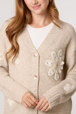 CROCHET EMBELLISHED FLOWER KNIT CARDIGAN