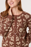 SPARKLY FLORAL PATTERN KNIT CARDIGAN