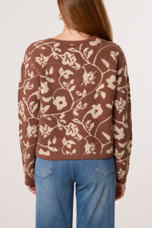 SPARKLY FLORAL PATTERN KNIT CARDIGAN