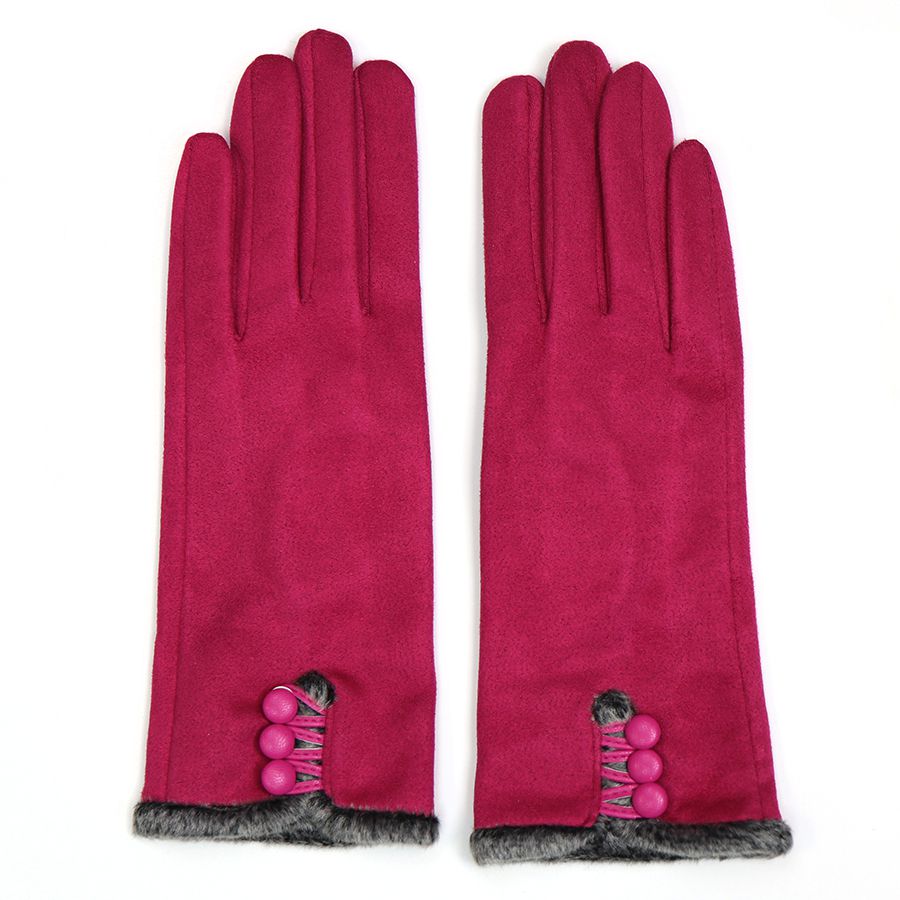 Faux suede button detail gloves