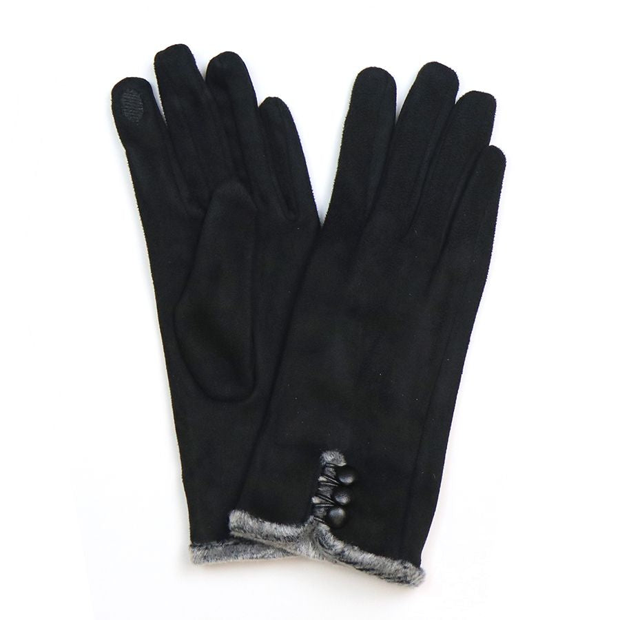 Faux suede button detail gloves