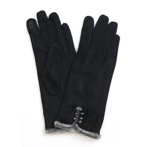 Faux suede button detail gloves