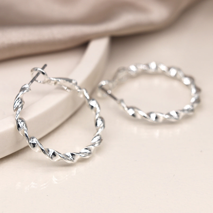 Silver plated twist hoop earrings