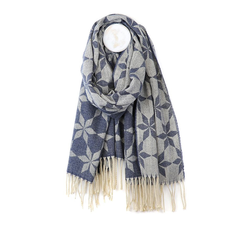 Blue mix starflower weave reversible scarf