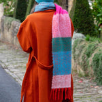 Red and aqua mix check scarf