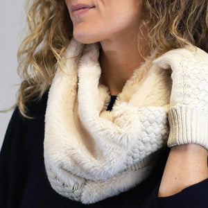 Cream faux fur and knit twist snood