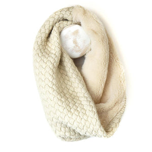 Cream faux fur and knit twist snood