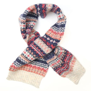 Recycled blend cream and coral fair isle scarf