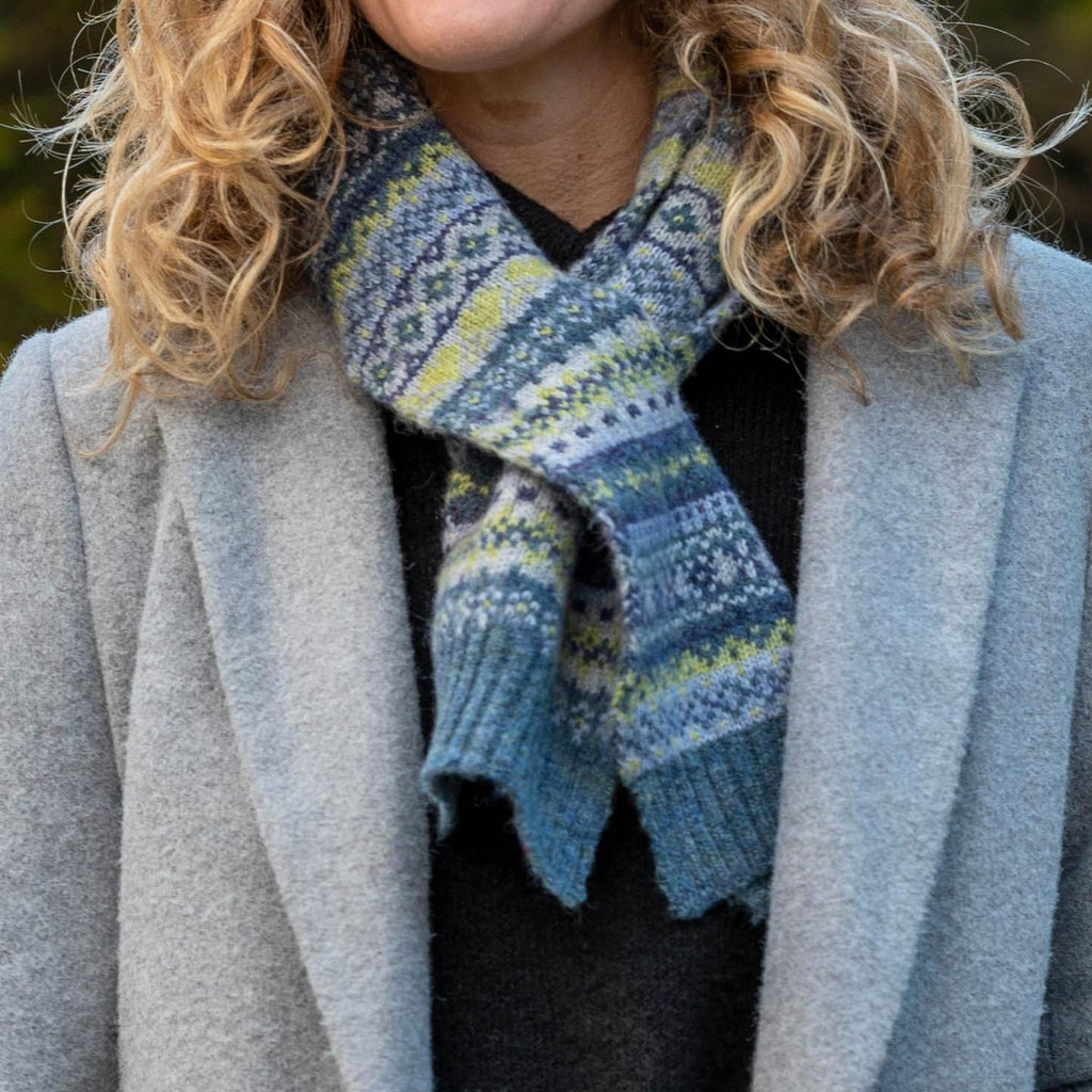 Recycled blend sage and blue fair isle scarf