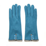 Blue faux suede button detail gloves