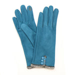 Blue faux suede button detail gloves