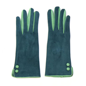 Teal faux suede button detail gloves