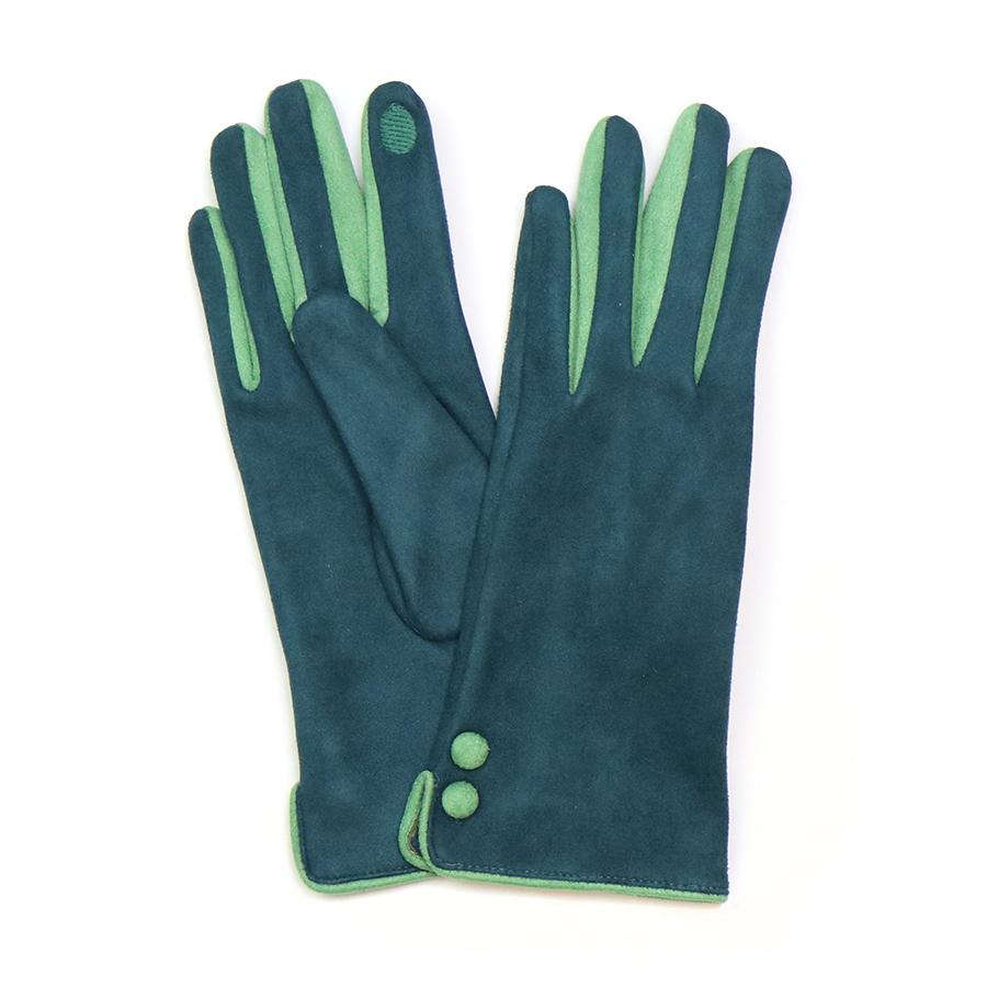 Teal faux suede button detail gloves