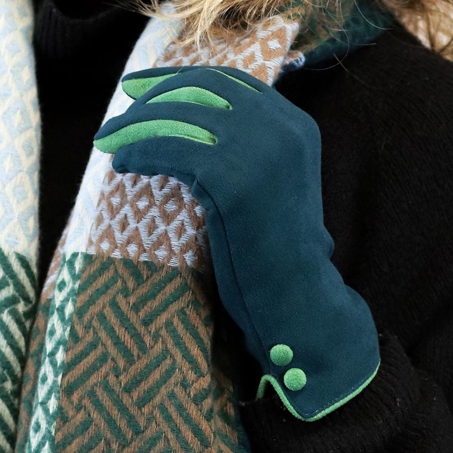 Teal faux suede button detail gloves