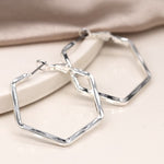 Silver plated hexagon hoop earrings