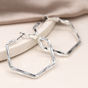 Silver plated hexagon hoop earrings