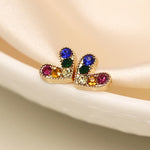 Golden multicolour crystal heart stud earrings