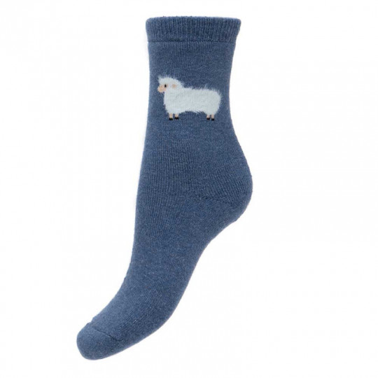 DARK BLUE WOOL BLEND SOCKS WITH FLUFFY SHEEP WS485